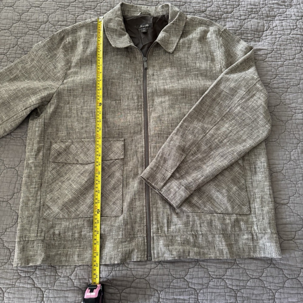 Men's Tasso Elba Brown Linen Cotton Blend Full Zip Size XXL Jacket - Picture 11 of 15